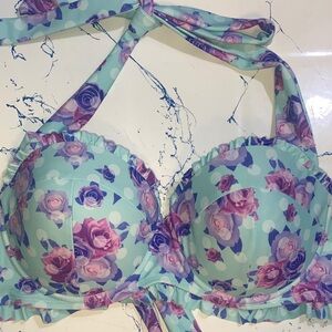 Hot Topic Floral Crop Top - Mint and Purple